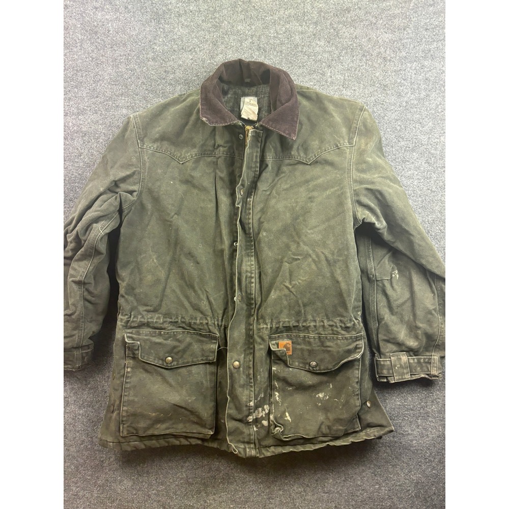 Carhartt Blanket Lined Ranch Coat Mens L Moss Green Vintage Western Duck C52 MOS